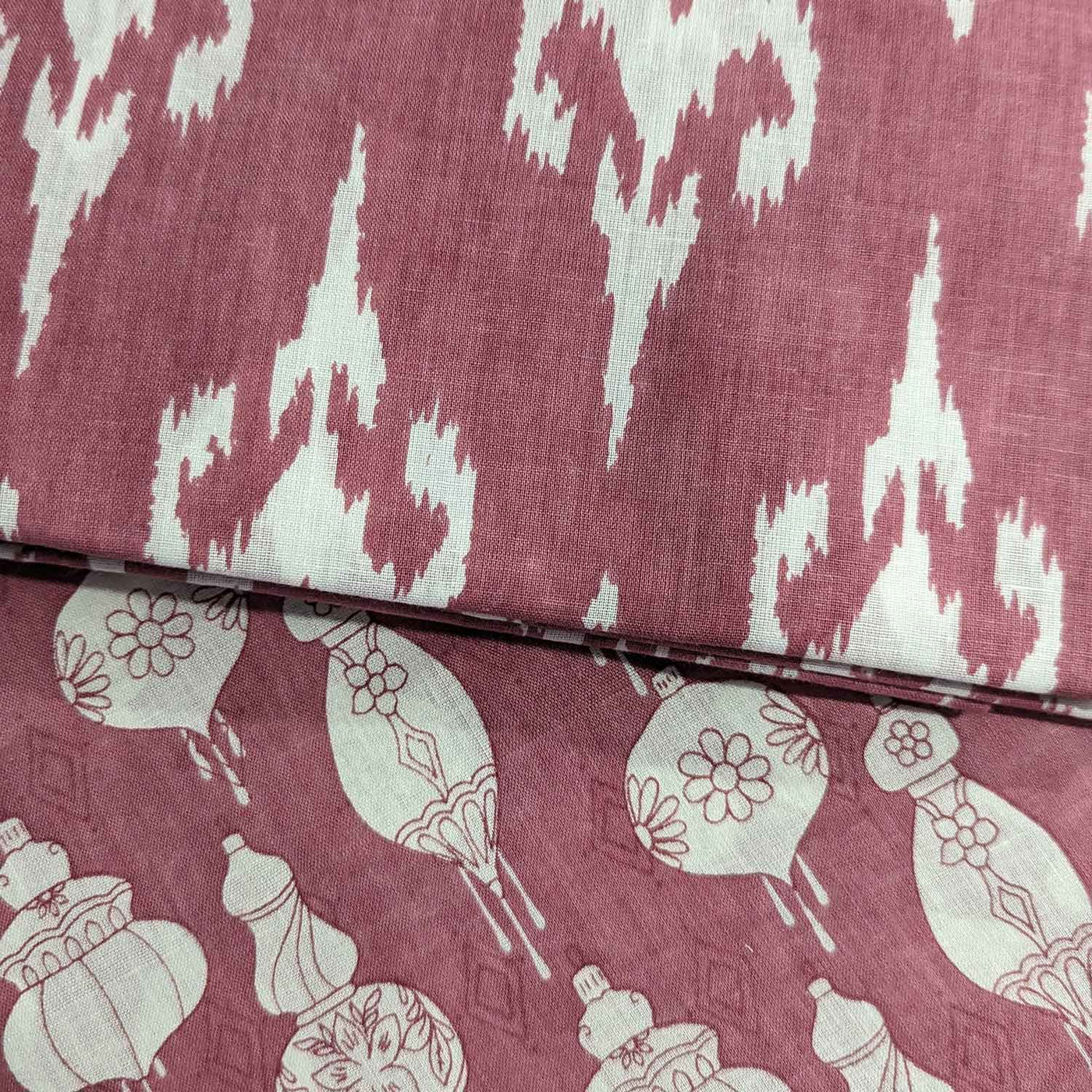 Rust Red & White Traditional / Motifs Ikat Cotton Fabric Combo