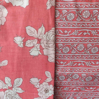 Peach & White Floral / Traditional Cotton Fabric Combo