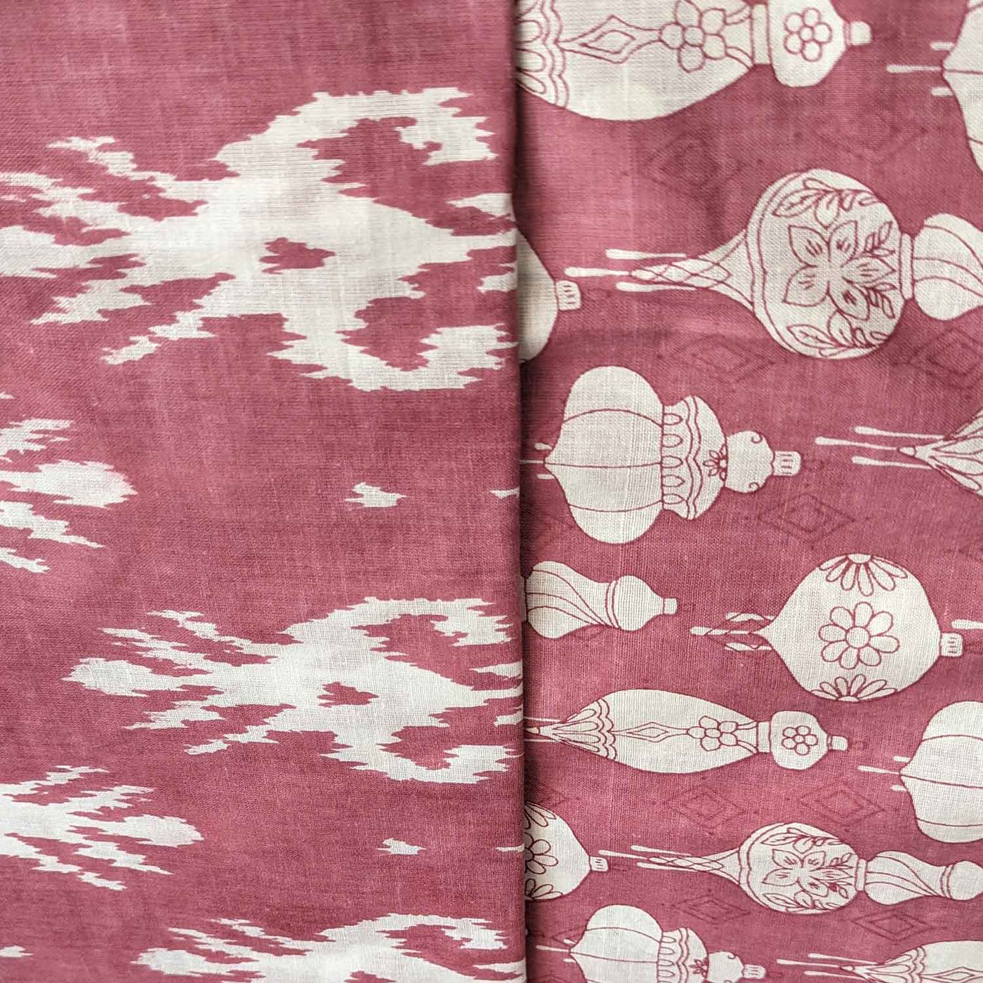 Rust Red & White Traditional / Motifs Ikat Cotton Fabric Combo