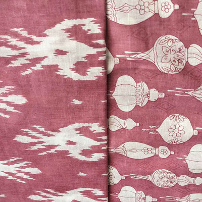 Rust Red & White Traditional / Motifs Ikat Cotton Fabric Combo