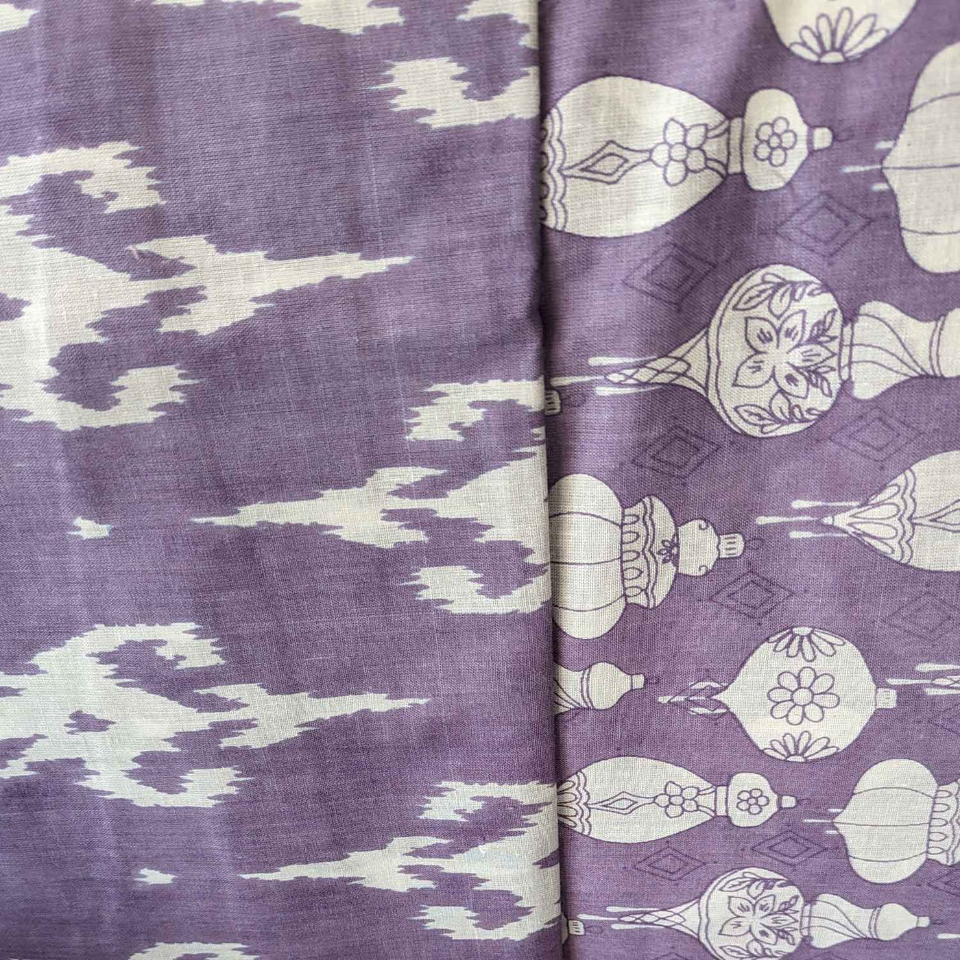 Violet & White Traditional / Motifs Ikat Cotton Fabric Combo