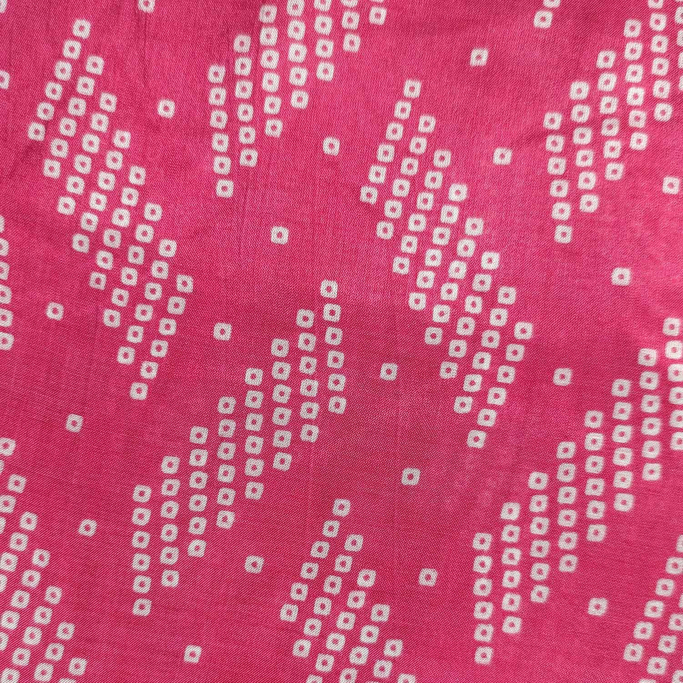 Precut Of Pink & White Abstract Bandhej Muslin Silk Fabric