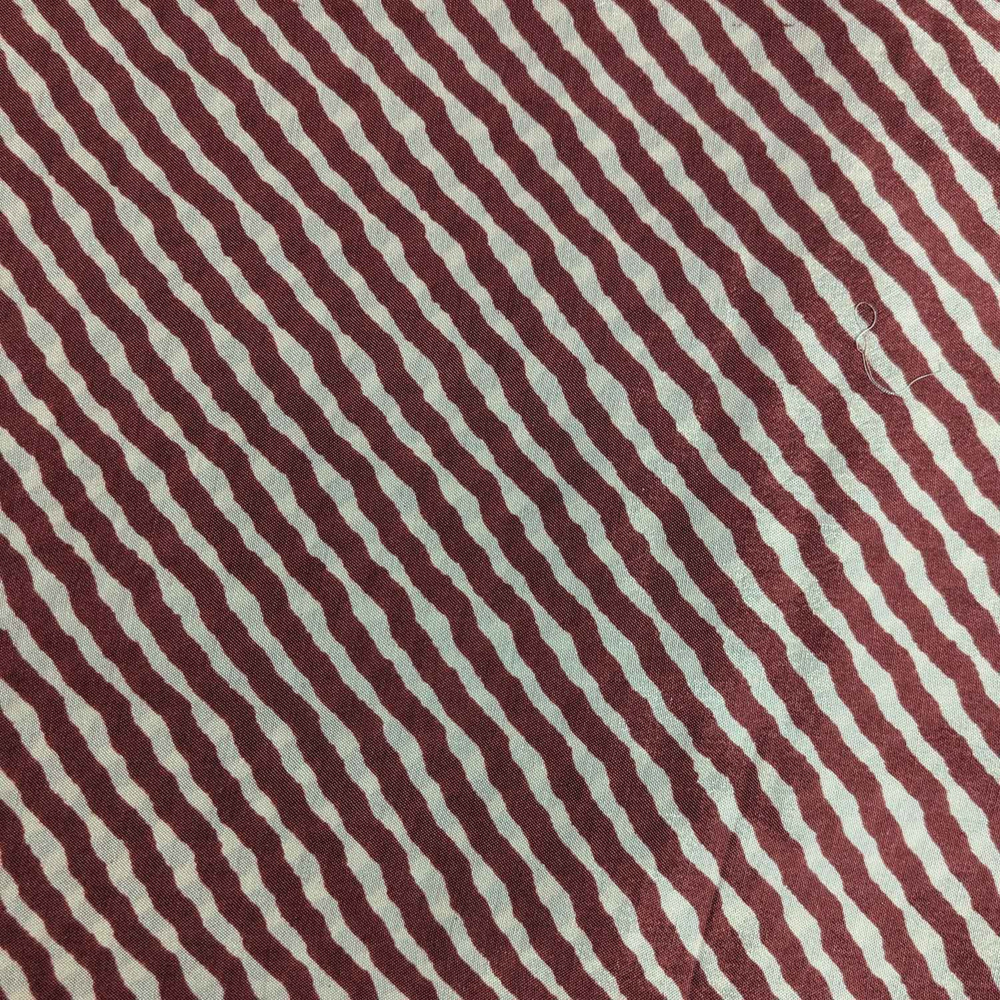 Brick Brown & White Stripes Print Muslin Silk Fabric