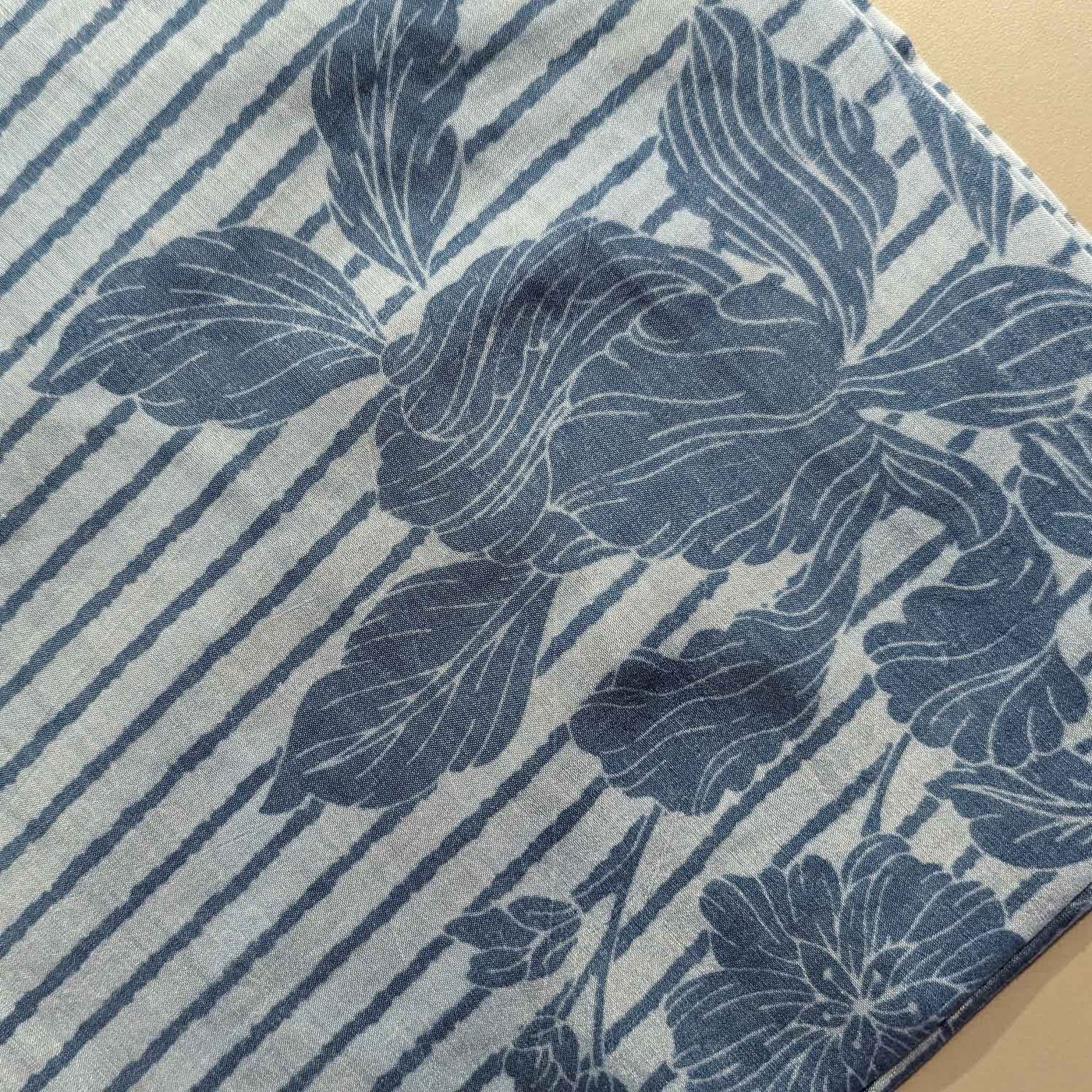 Precut Of Blue Floral Muslin Silk Fabric