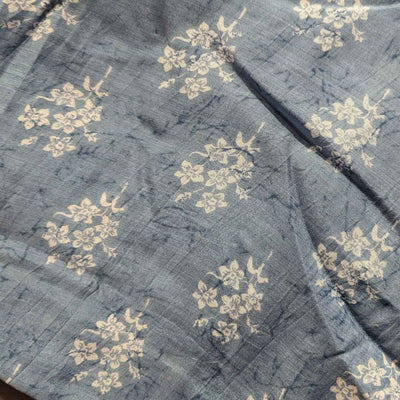 Precut Of Blue & White Floral Muslin Silk Fabric