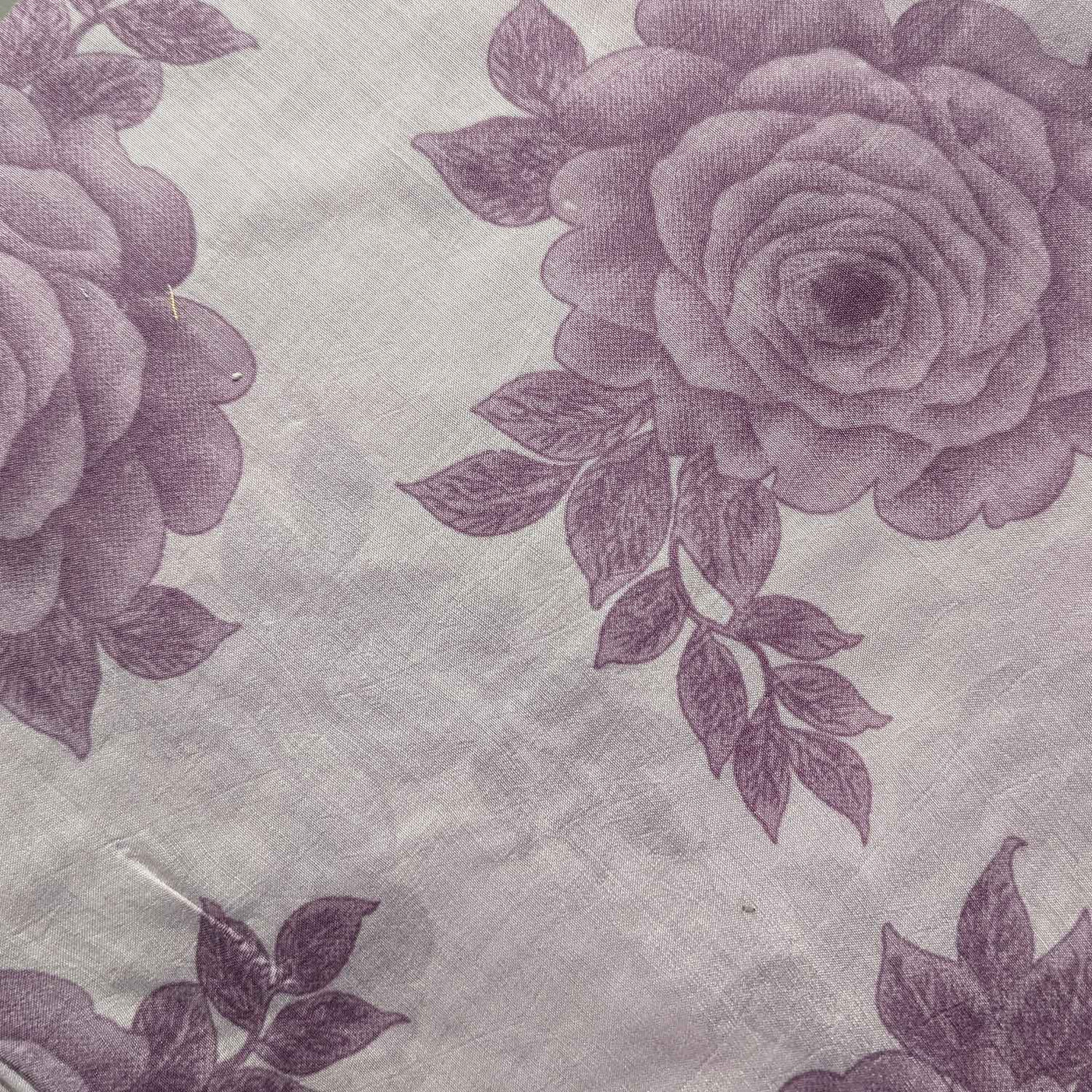 Precut Of Mauve Floral Muslin Silk Fabric