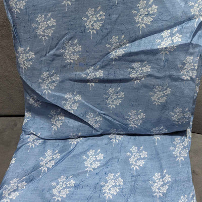 Precut Of Blue & White Floral Muslin Silk Fabric