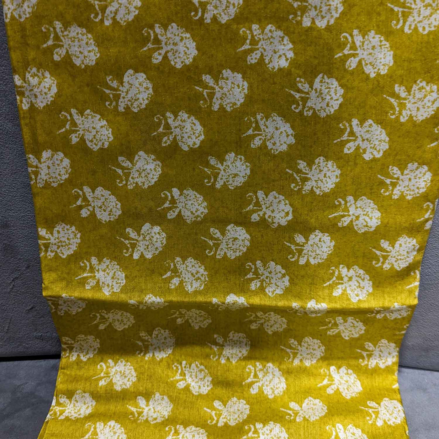 Precut Of Yellow & White Floral Muslin Silk Fabric