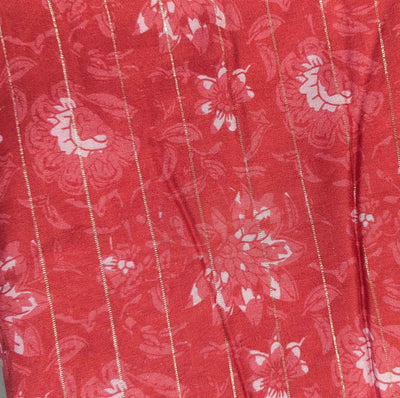 Precut Red Floral Digital Print Viscose Lurex Fabric