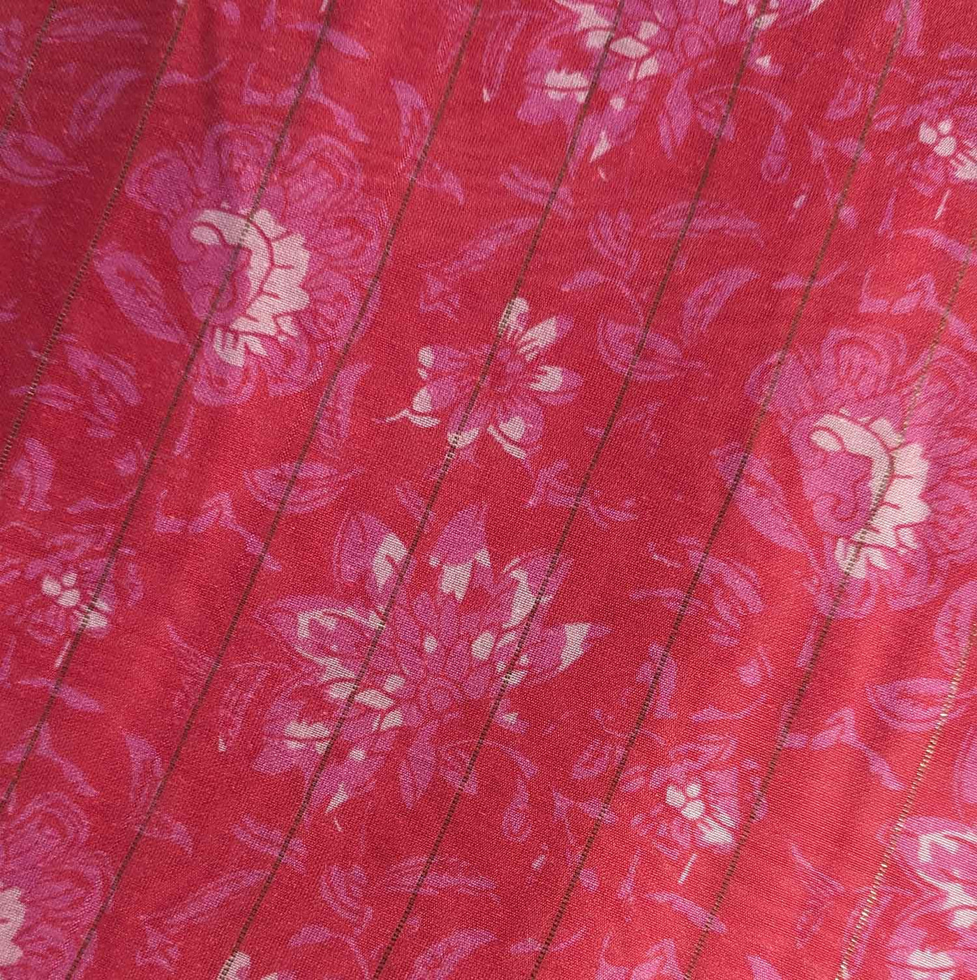 Precut Pink Floral Digital Print Viscose Lurex Fabric