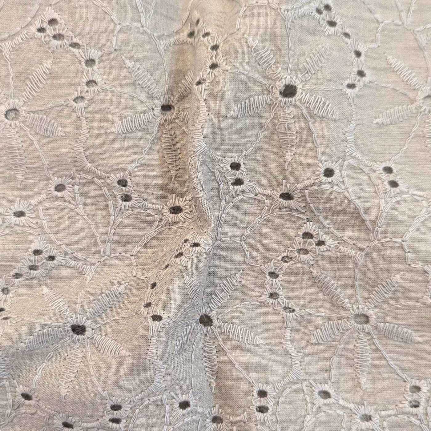 Light Brown Floral Hand Dyed Cotton Embroidered Schiffli Fabric