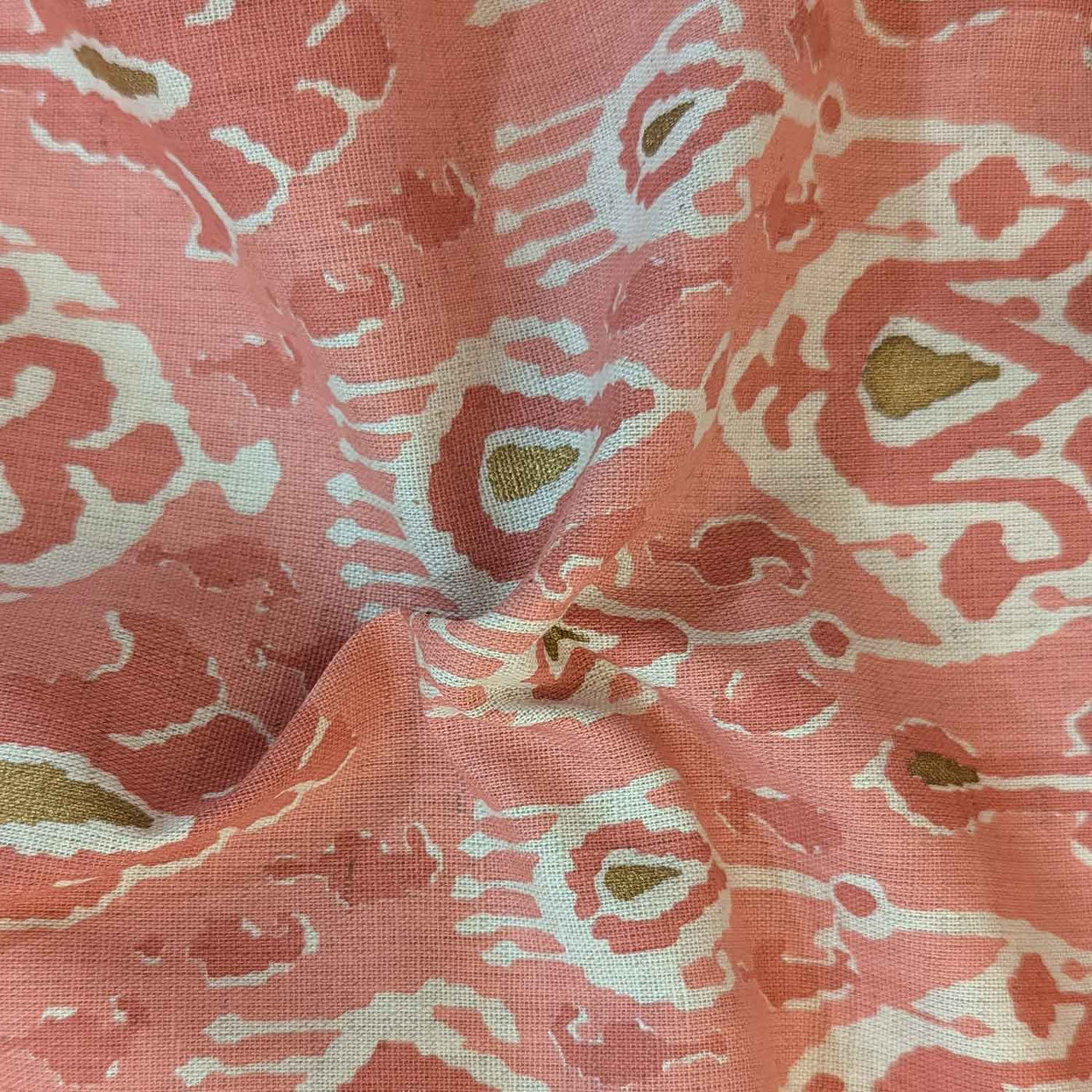 Peach & Pink Abstract Ikat Cotton Flex Fabric