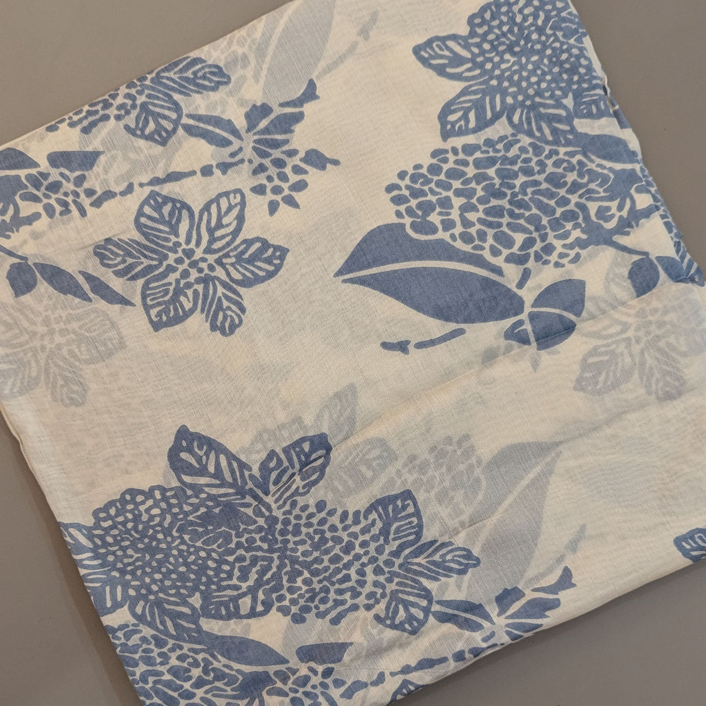 Precut Of 3.5 Meters Of Blue & Cream Floral Viscose Muslin Fabric