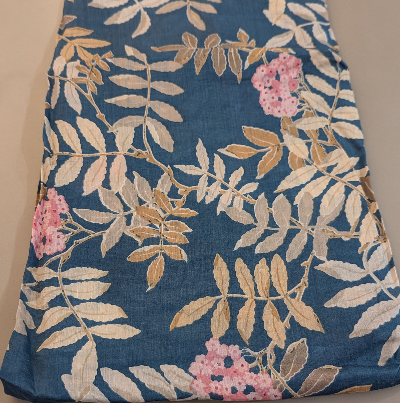 Precut Of 2.5 Meters Of Blue Floral Muslin Silk Fabric