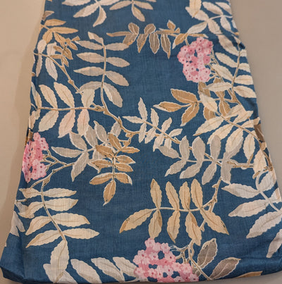 Precut Of 2.5 Meters Of Blue Floral Muslin Silk Fabric