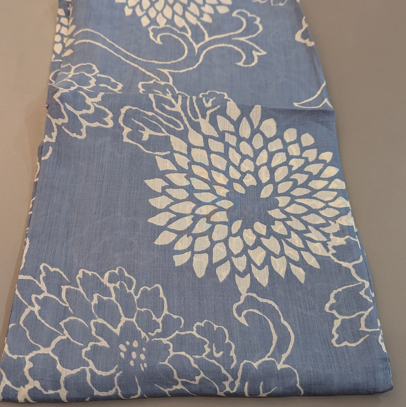 Precut Of 2.5 Meters Of Blue & Cream Floral Muslin Silk Fabric