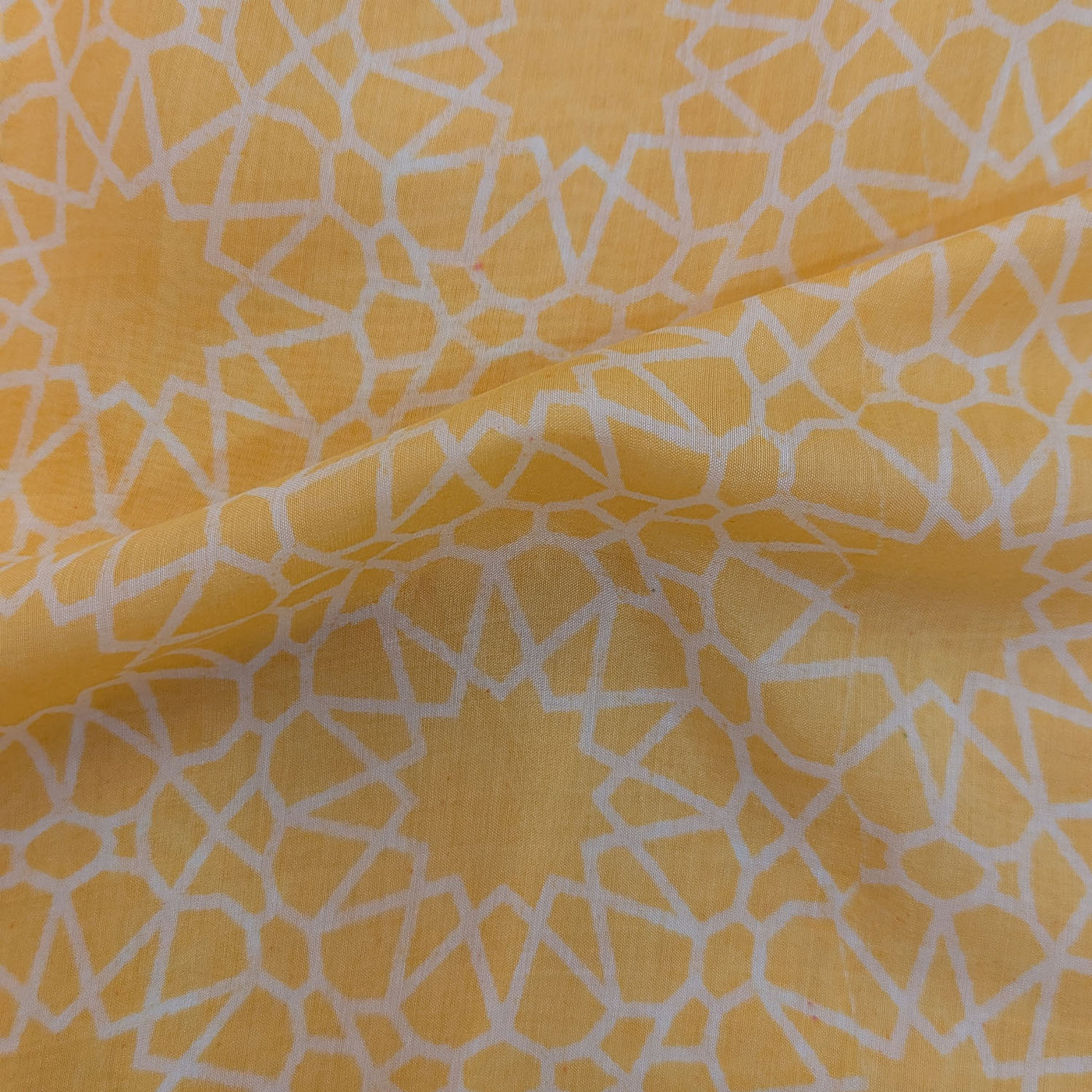 Precut Of 3 Meters Of Yellow & White Quirky Star Printed Viscose Muslin Silk Fabric