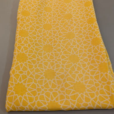 Precut Of 3 Meters Of Yellow & White Quirky Star Printed Viscose Muslin Silk Fabric