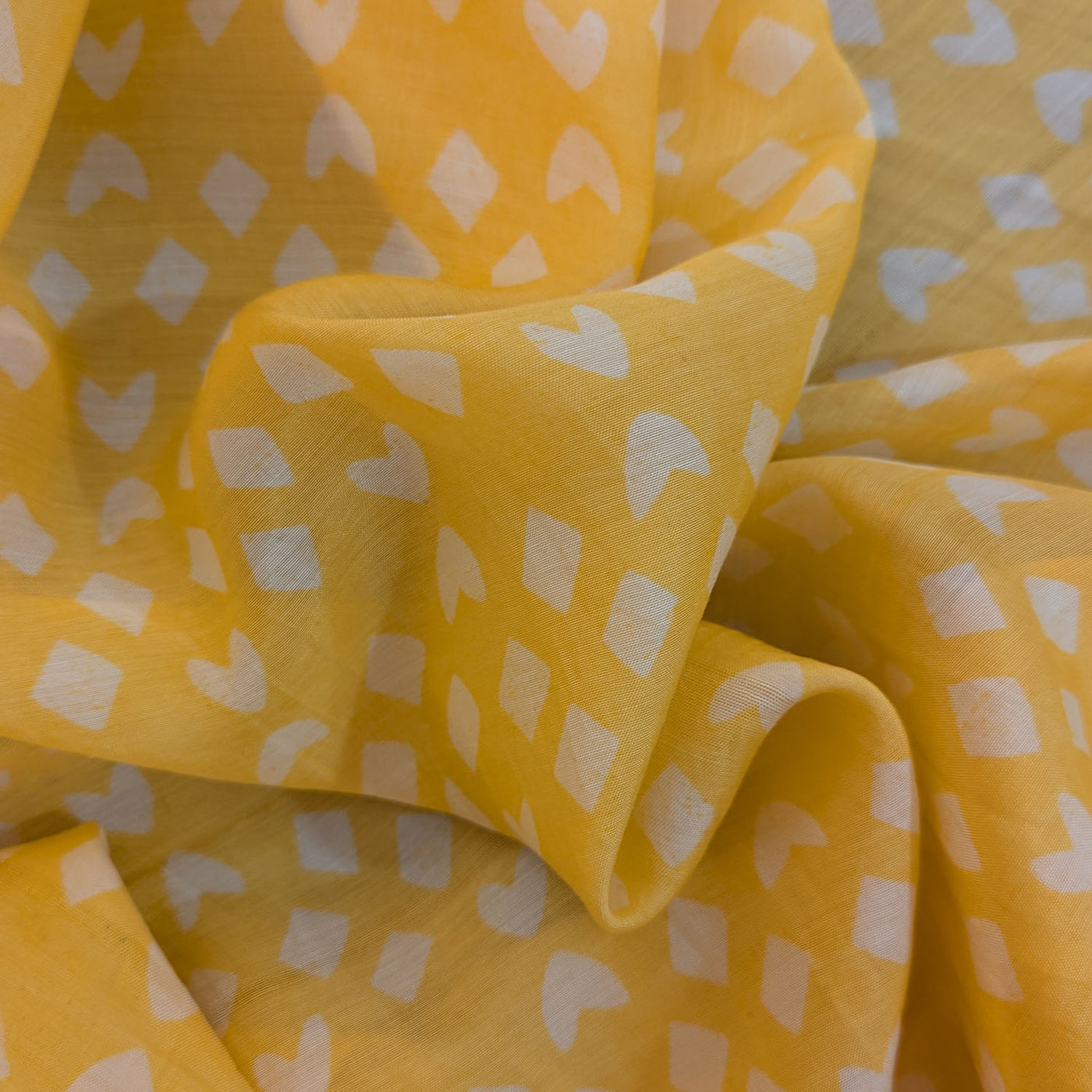 Precut Of 3 Meters Of Yellow Motifs Muslin Silk Fabric