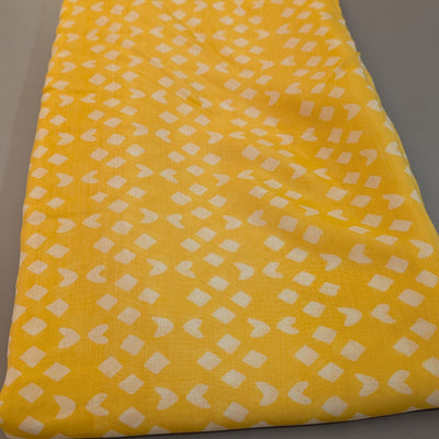 Precut Of 3 Meters Of Yellow Motifs Muslin Silk Fabric