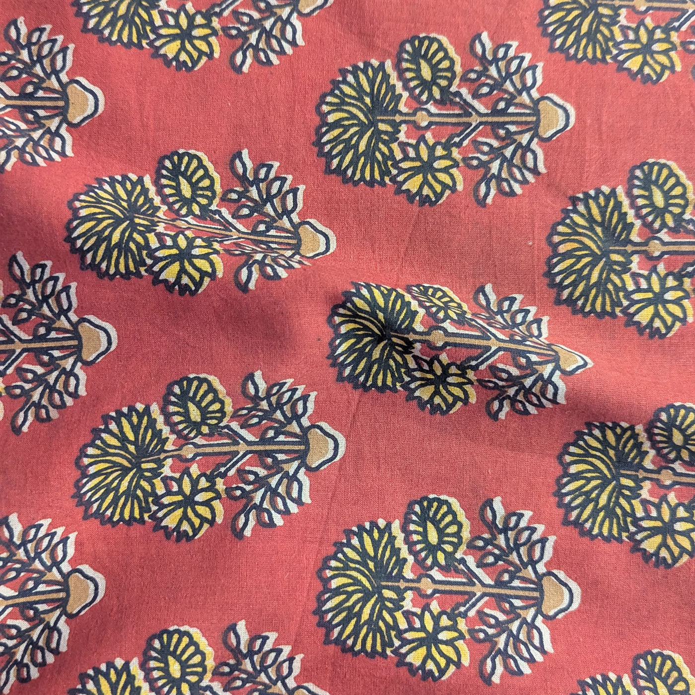 Precut of 5 Meters Of Multicolor Motifs Mughal Dabu Cotton Printed Fabric