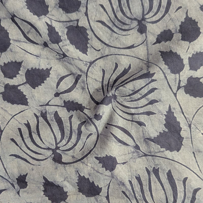 Precut of 5 Meters of Gray Floral Leaves Dabu Printed Cotton Fabric