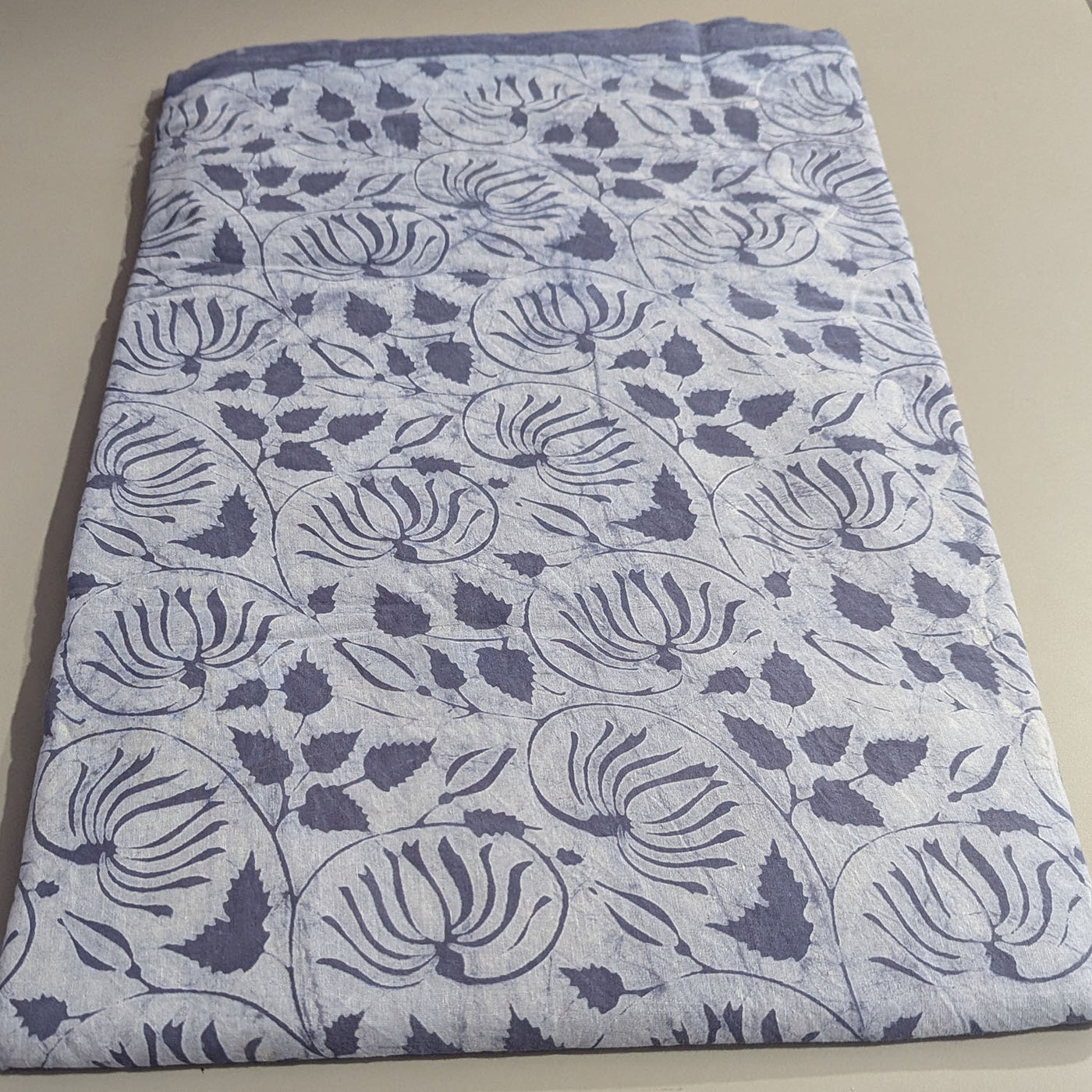 Precut of 5 Meters of Gray Floral Leaves Dabu Printed Cotton Fabric