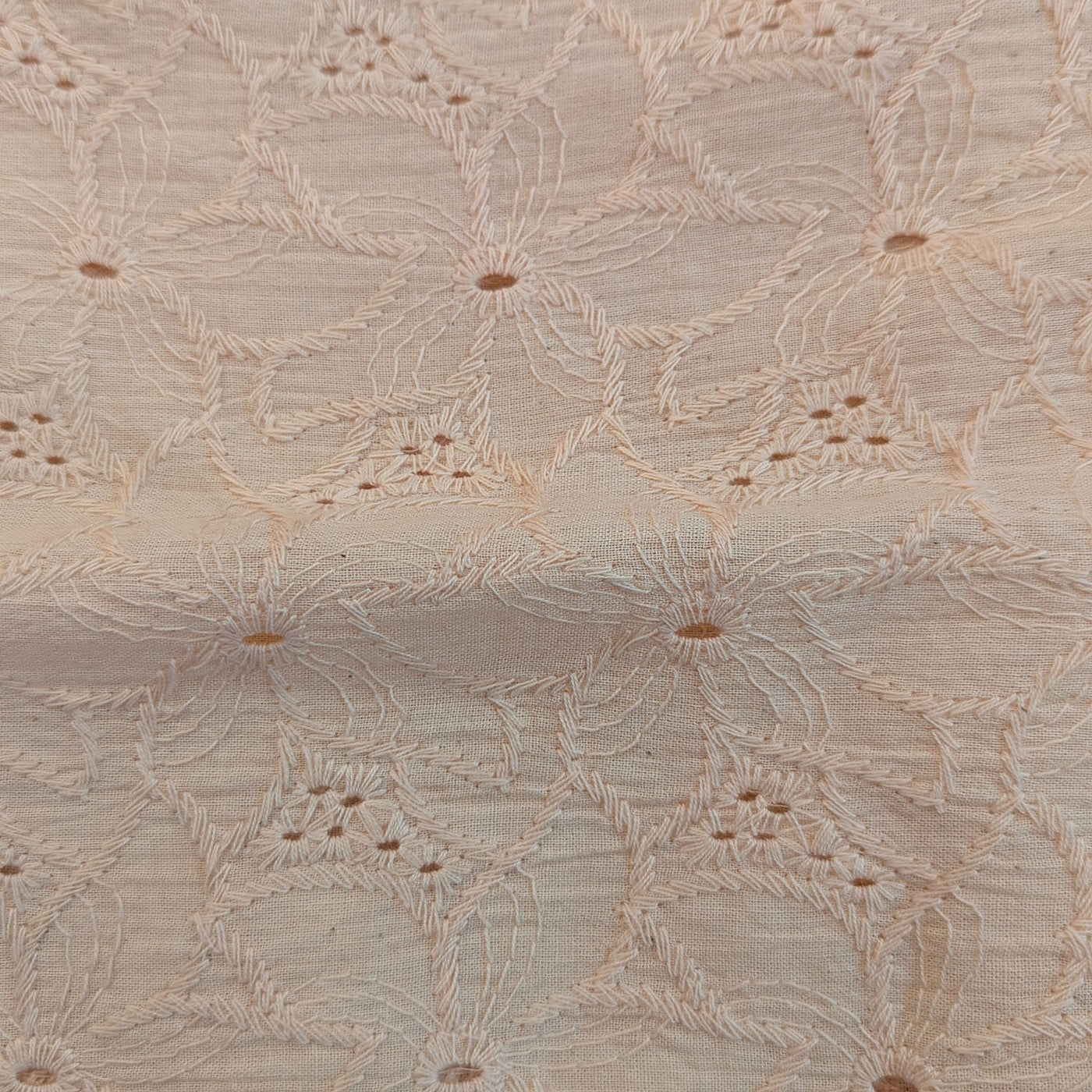 Ivory Cream Floral Cotton Embroidered Fabric