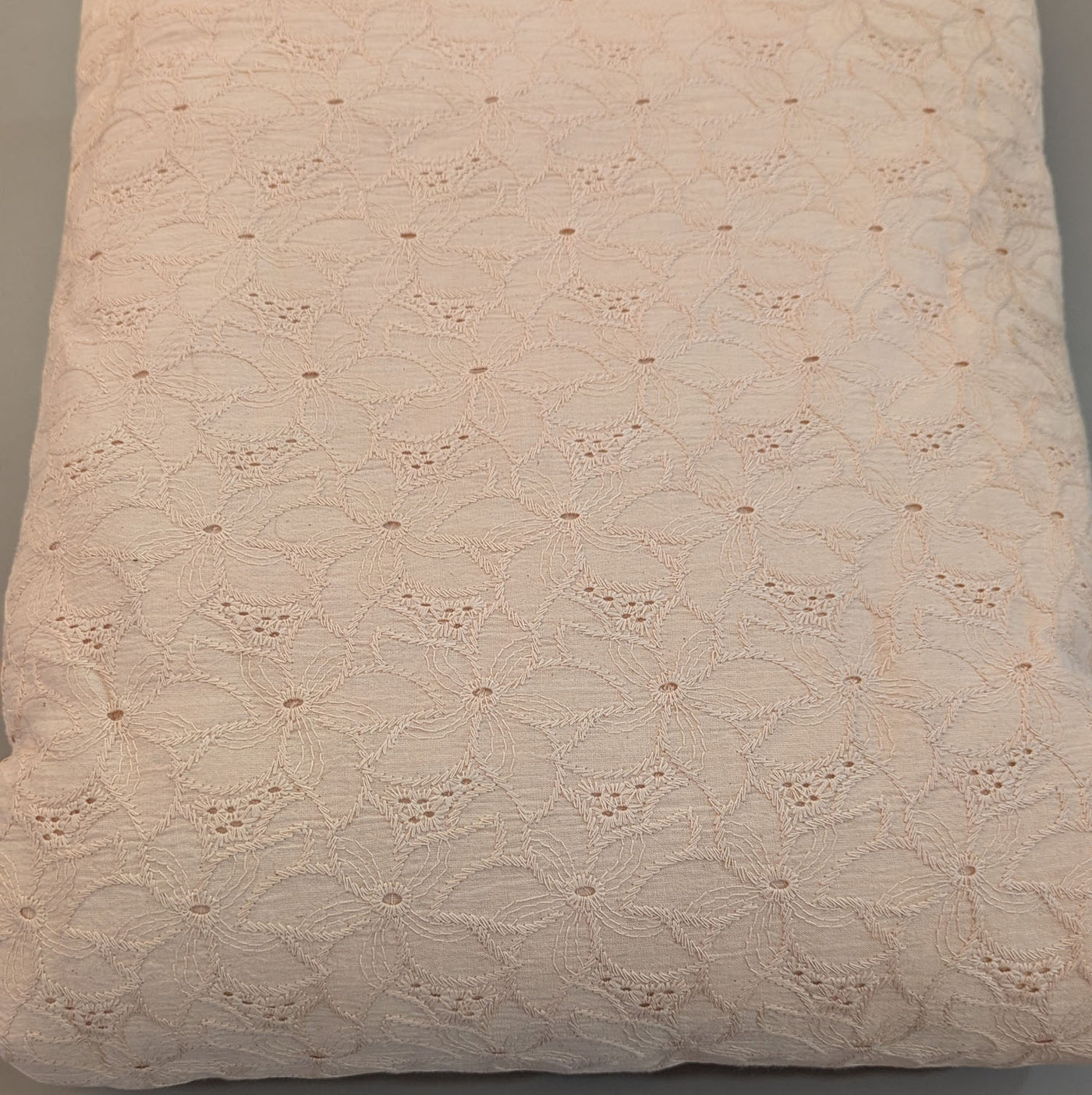 Ivory Cream Floral Cotton Embroidered Fabric