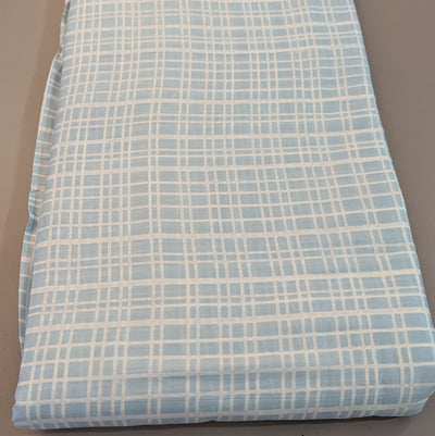 Teal Blue Checks Printed Cotton Voile Fabric (Wholesale)