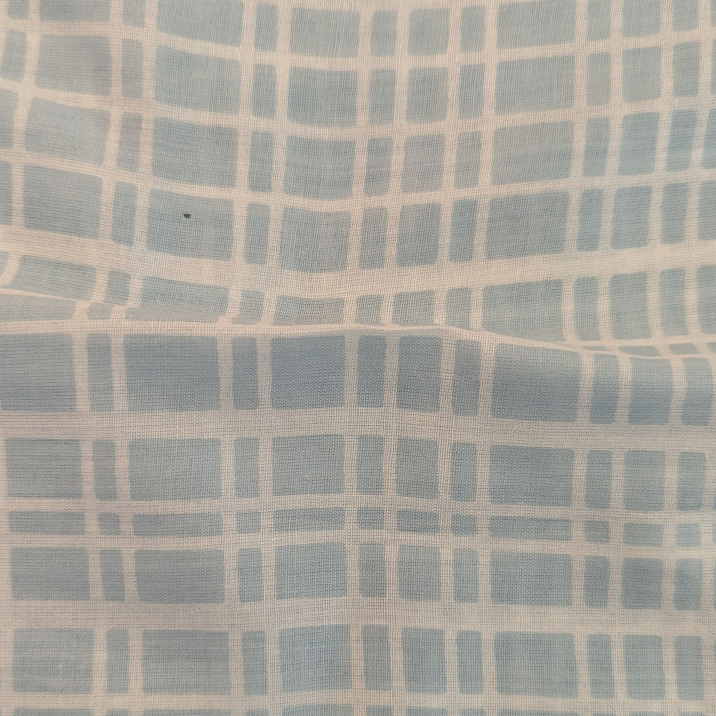 Teal Blue Checks Printed Cotton Voile Fabric (Wholesale)