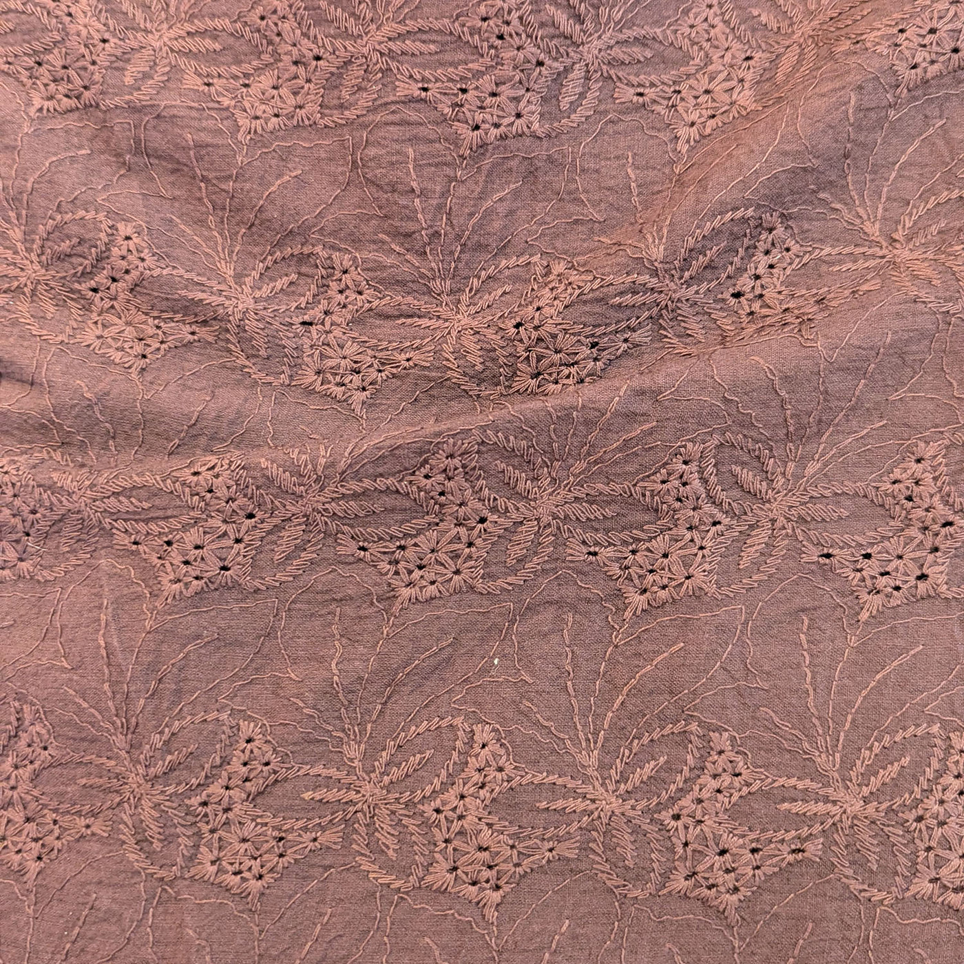 Dark Chocolate Hand Dyed Cotton Embroidered Fabric (Wholesale)