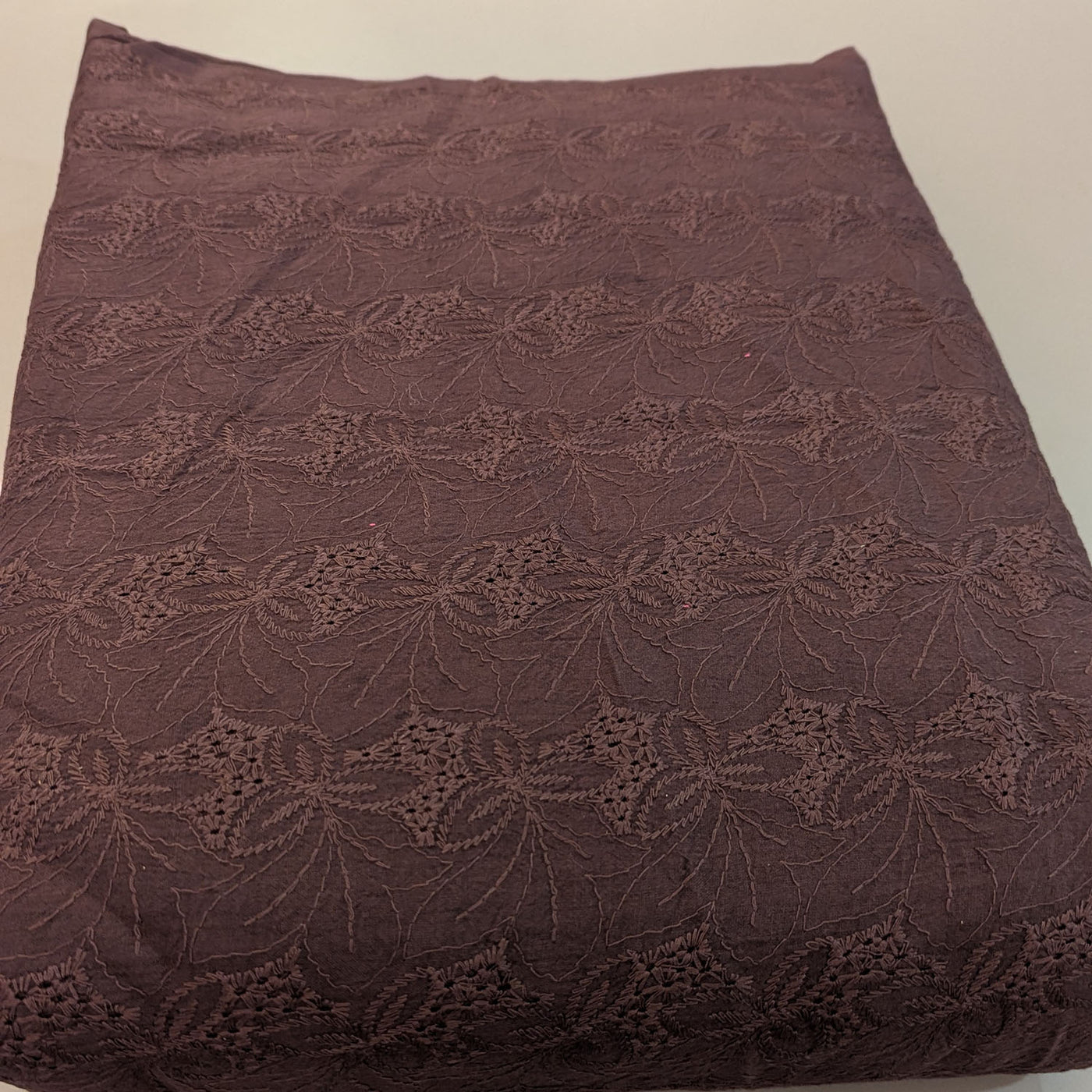 Dark Chocolate Hand Dyed Cotton Embroidered Fabric (Wholesale)