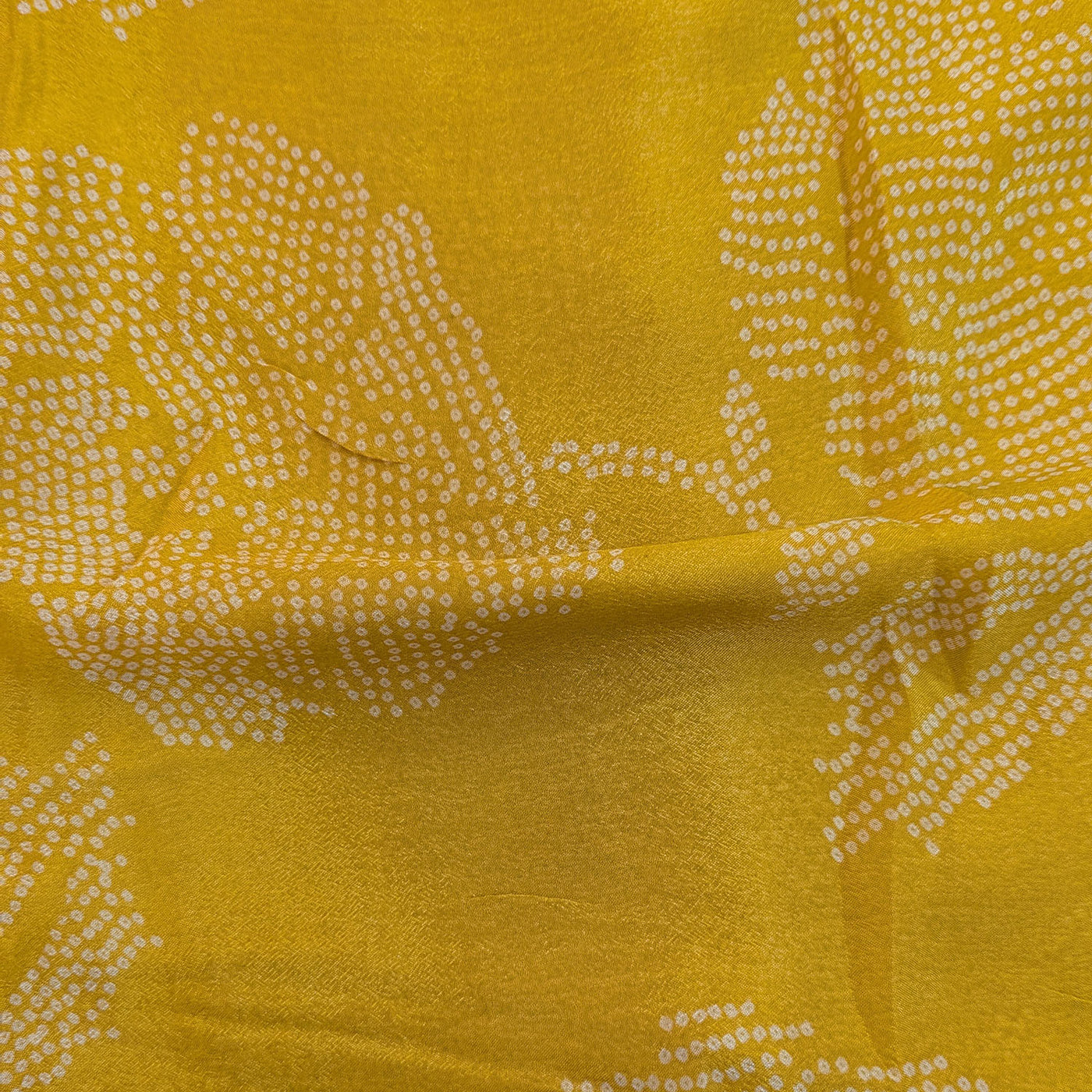 Yellow White Dots Floral Print Viscose Chiffon Fabric