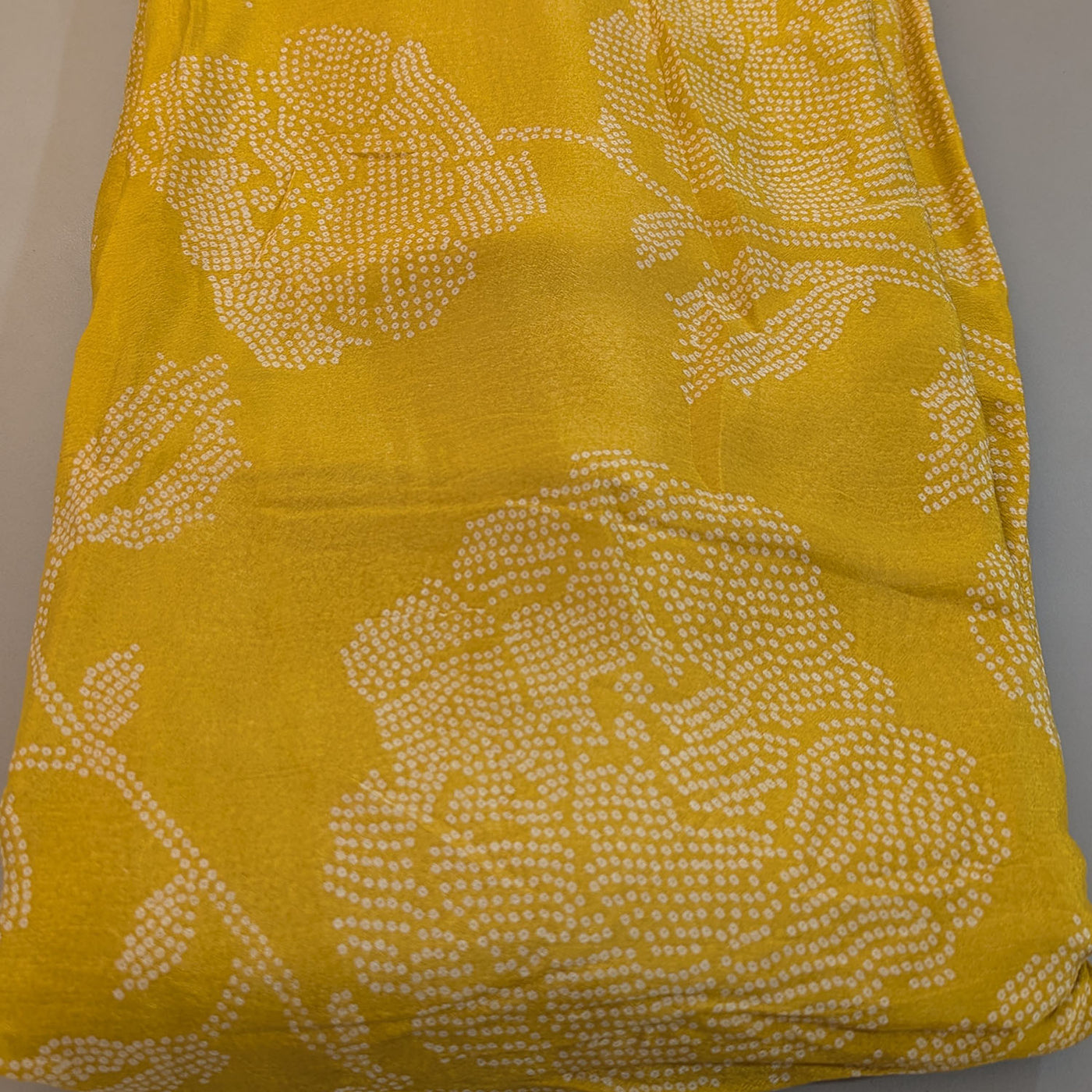 Yellow White Dots Floral Print Viscose Chiffon Fabric