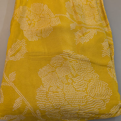 Yellow White Dots Floral Print Viscose Chiffon Fabric
