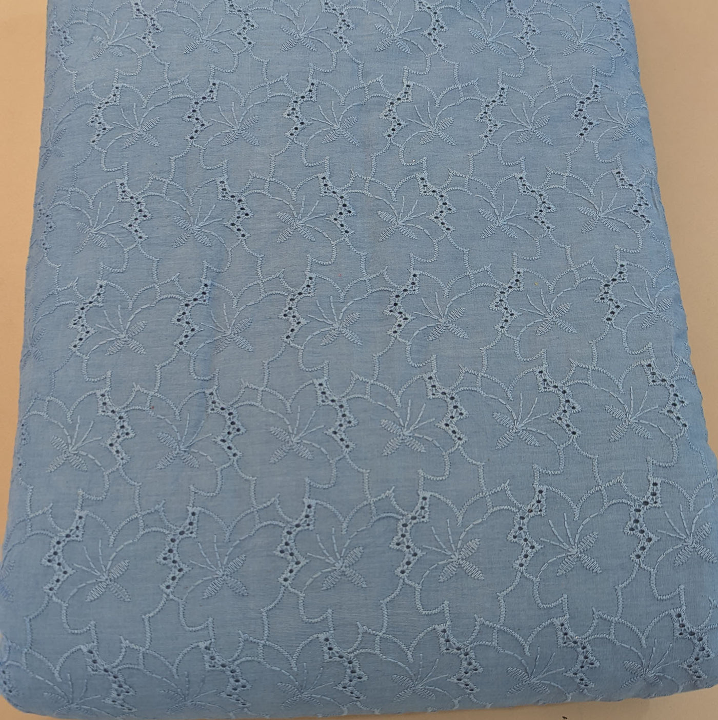 Light Blue Embroidered Hand Dyed Cotton Fabric