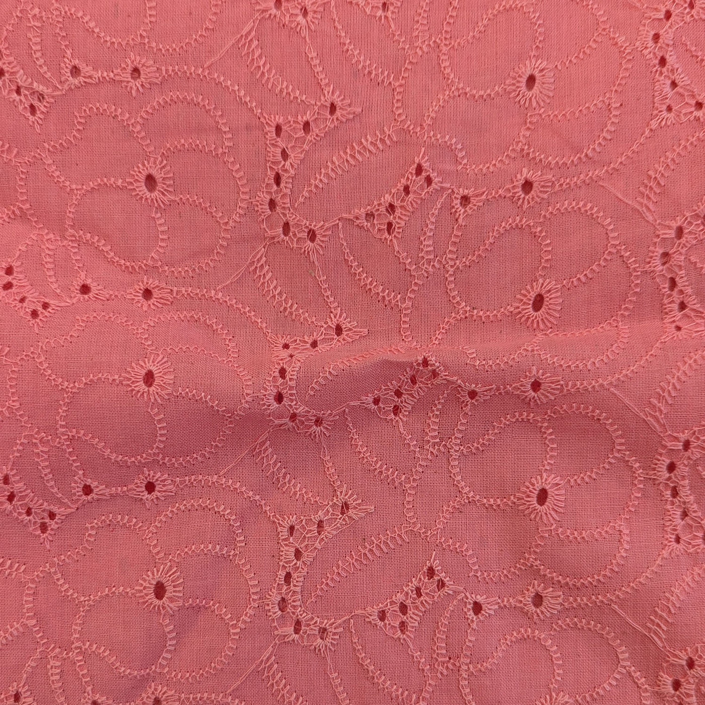Baby Pink Hand Dyed Cotton Embroidered Fabric