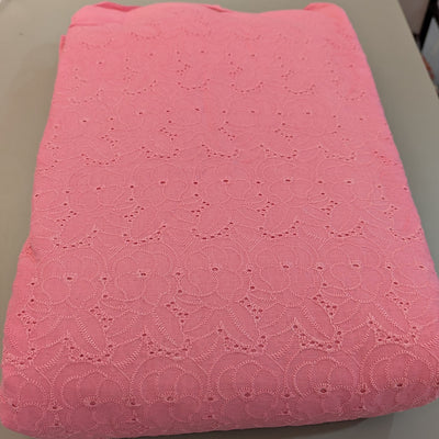 Baby Pink Hand Dyed Cotton Embroidered Fabric