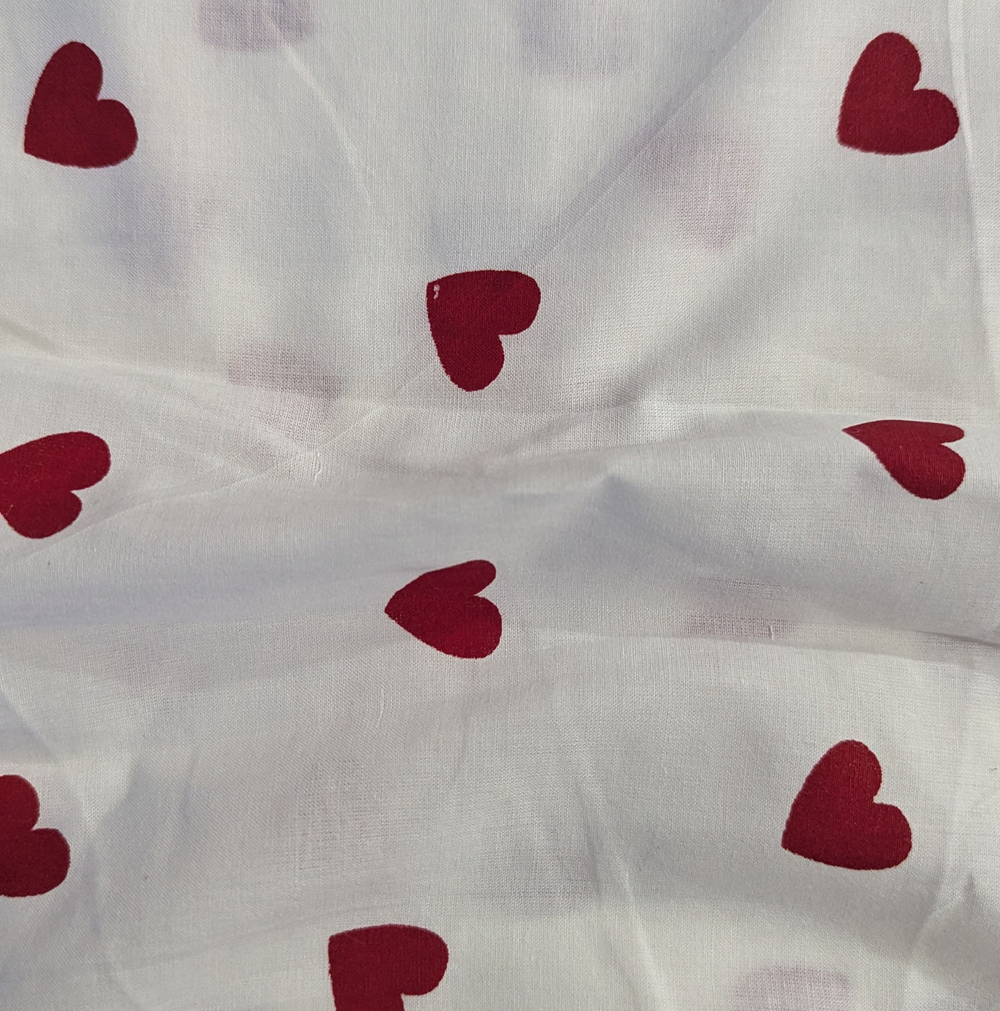 Red Hearts Print White Cotton Fabric