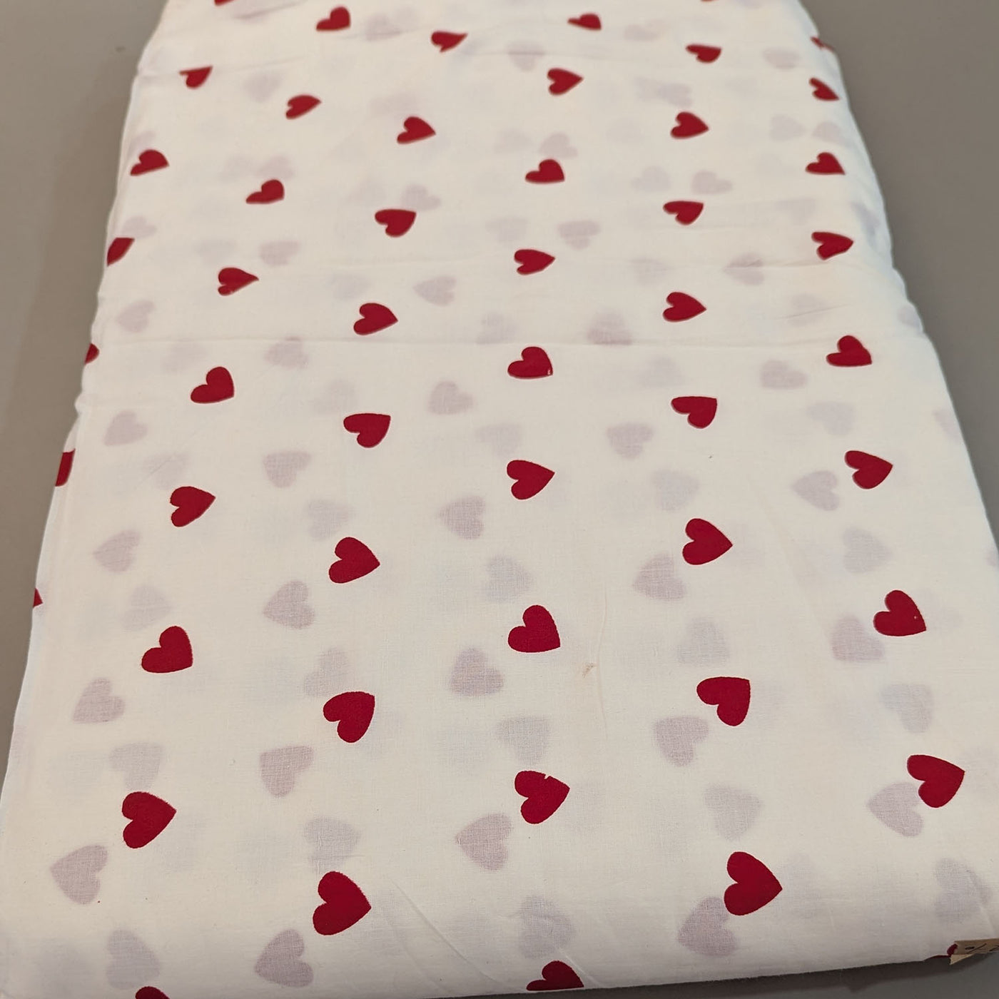 Red Hearts Print White Cotton Fabric