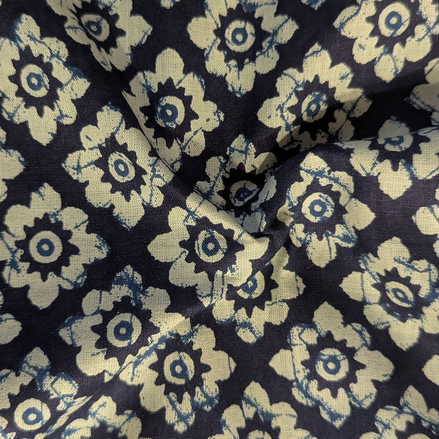 Small Geometrical Motif Blue Print Cotton Fabric