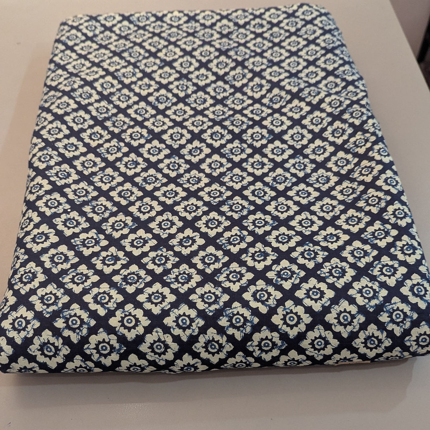 Small Geometrical Motif Blue Print Cotton Fabric