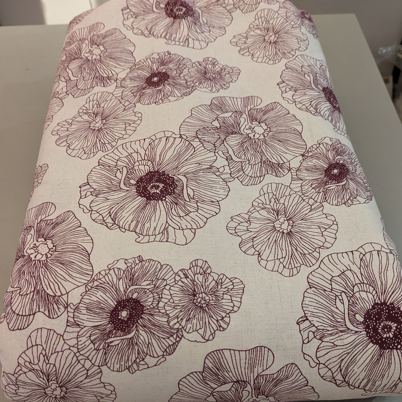 Off White & Maroon Floral Line Art Cotton Flex Fabric