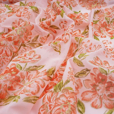 Light Pink Floral Printed Faux Georgette Fabric