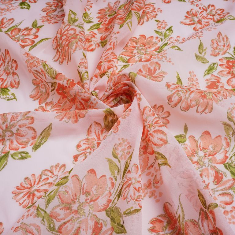 Light Pink Floral Printed Faux Georgette Fabric