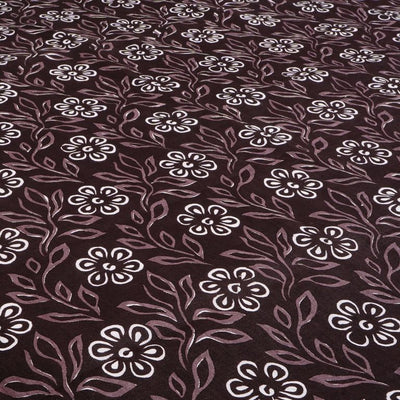 Brown & White Floral Printed Pure Cotton Fabric