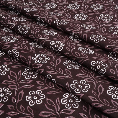 Brown & White Floral Printed Pure Cotton Fabric