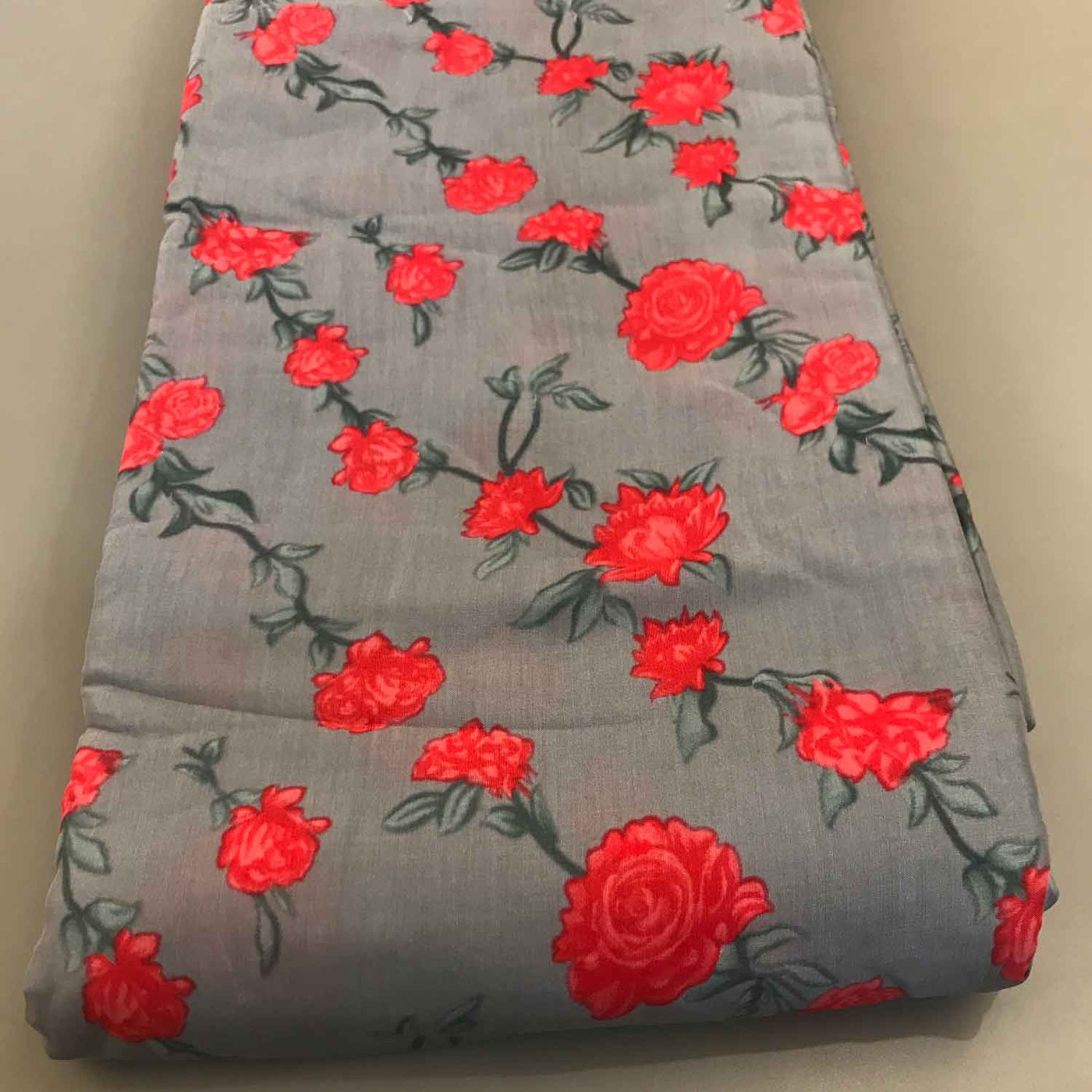 Gray Floral Muslin Silk Fabric (Wholesale)