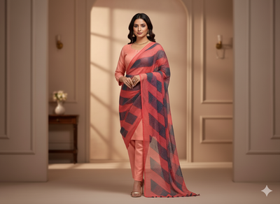 Red & Blue Bandhani Digital Printed Liquid Organza Fabric